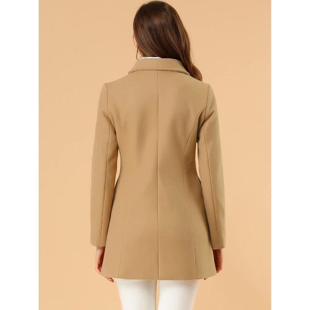 ✨Women's Brown Peter Pan Collar Double Breasted Winter Long Trench Pea Coats - Picture 5 of 5